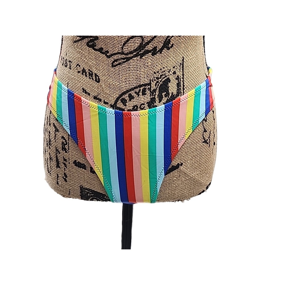 Rainbow Striped Bikini Bottom With Lower Back Strap Women's M NWT